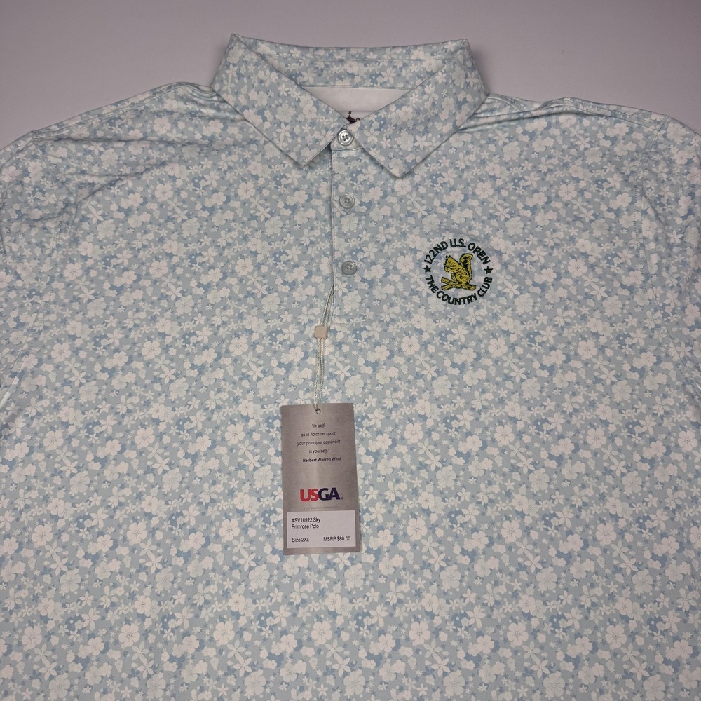 122nd U.S. Open The Country Club Shirt Polo Mens 2XL Blue Floral Golf USGA